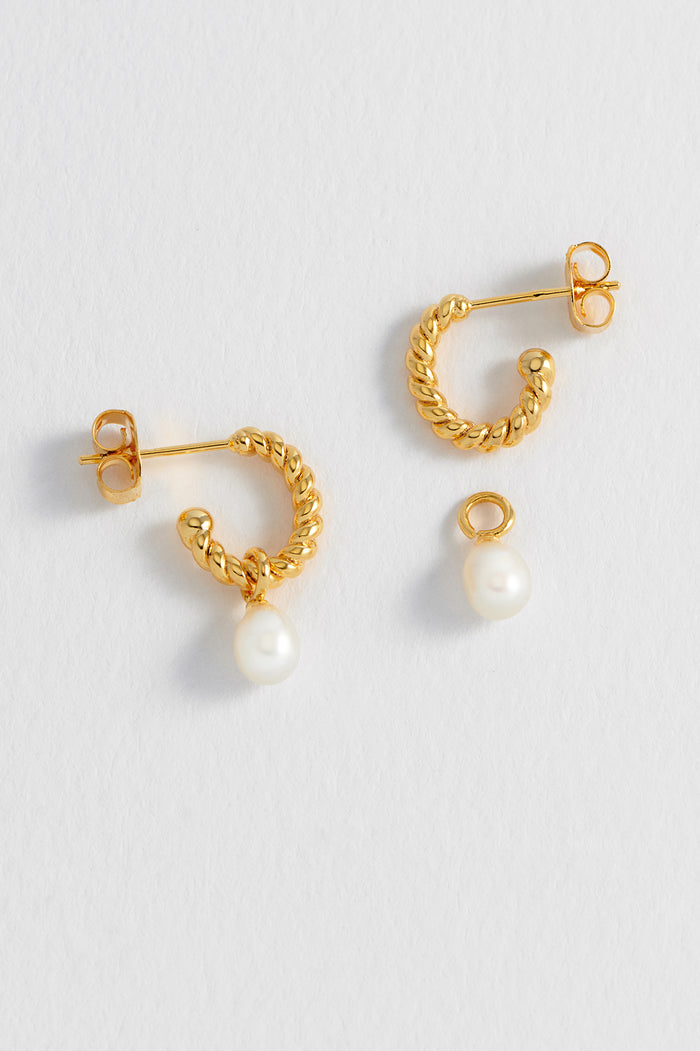 Estella Bartlett Pearl Drop And Twist Hoop Earrings Gold Plated | Pearl
