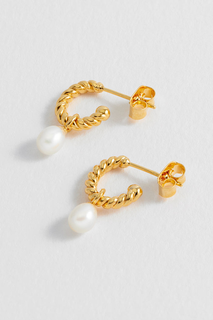 estella bartlett Pearl Drop And Twist Hoop Earrings Gold Plated | Pearl