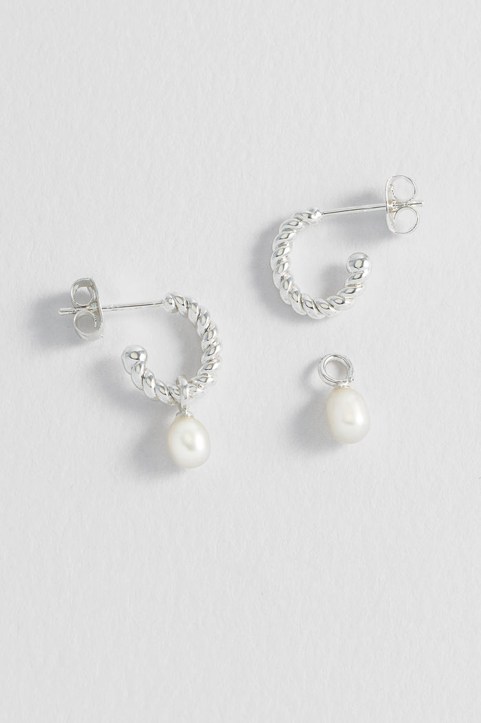 Estella Bartlett Pearl Drop And Twist Hoop Earrings Silver Plated | Pearl