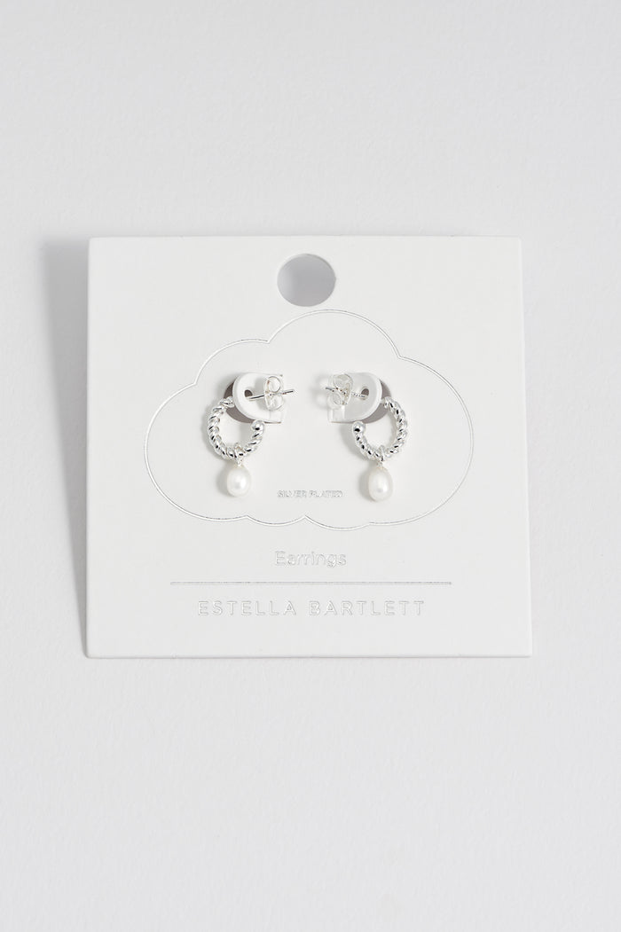 Estella Bartlett Pearl Drop And Twist Hoop Earrings Silver Plated | Pearl