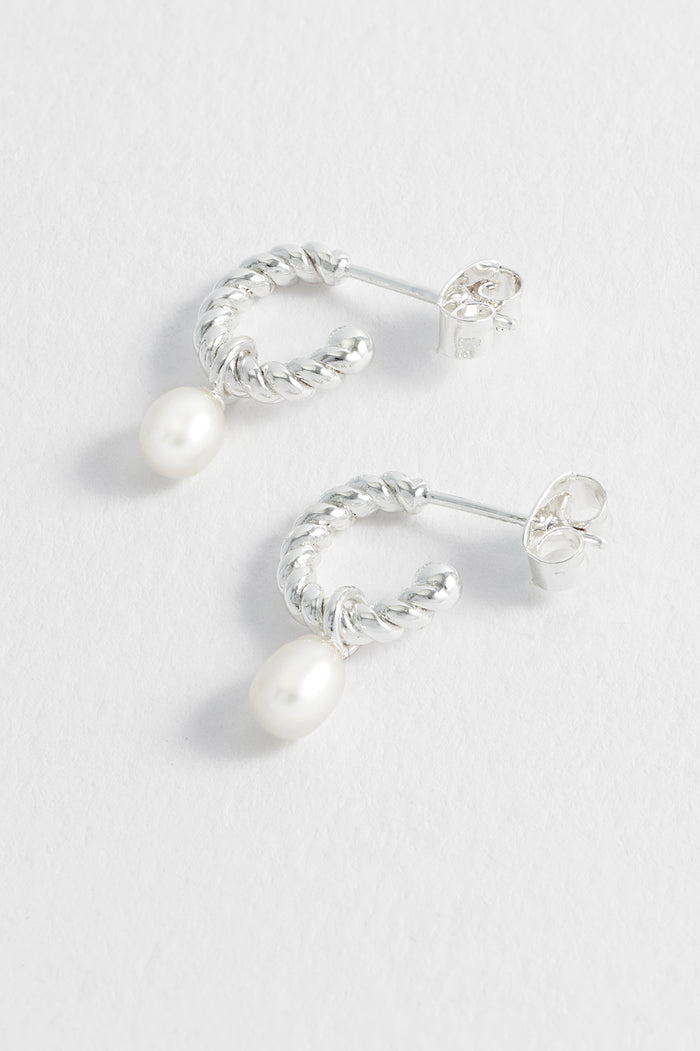estella bartlett Pearl Drop And Twist Hoop Earrings Silver Plated | Pearl