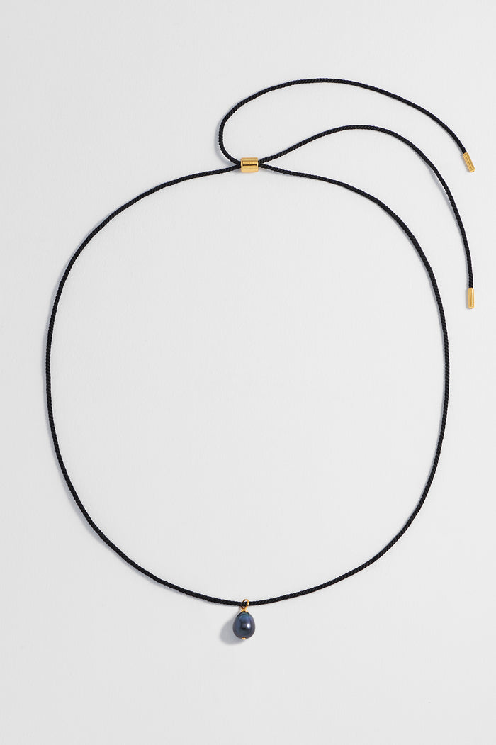 Estella Bartlett Pearl Drop Cord Necklace Gold Plated | Blue Pearl