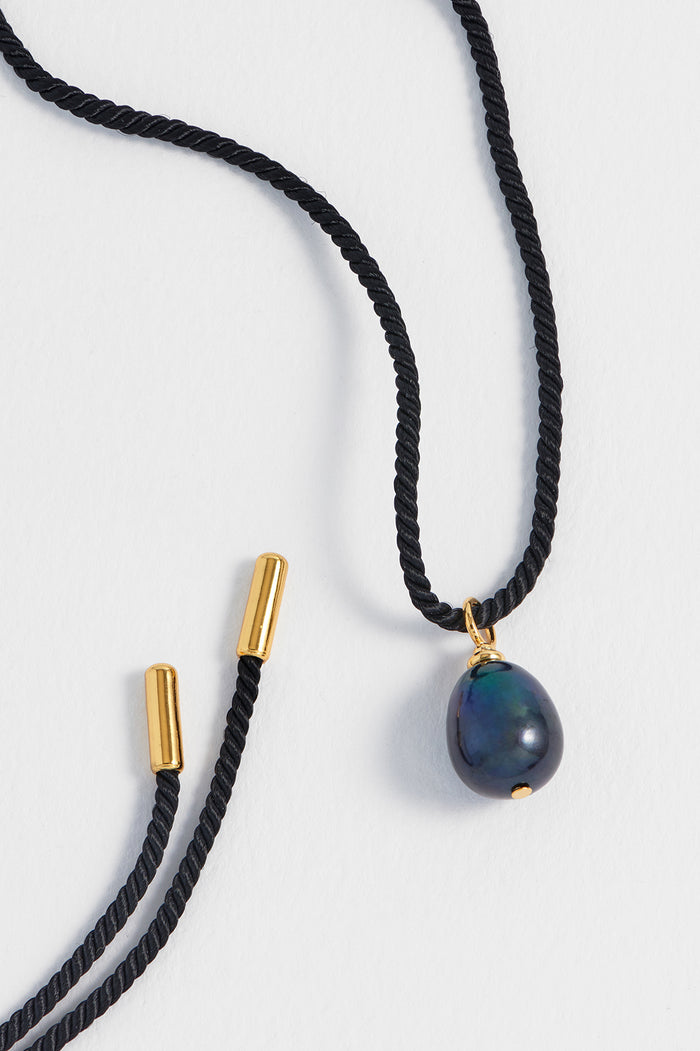 estella bartlett Pearl Drop Cord Necklace Gold Plated | Blue Pearl