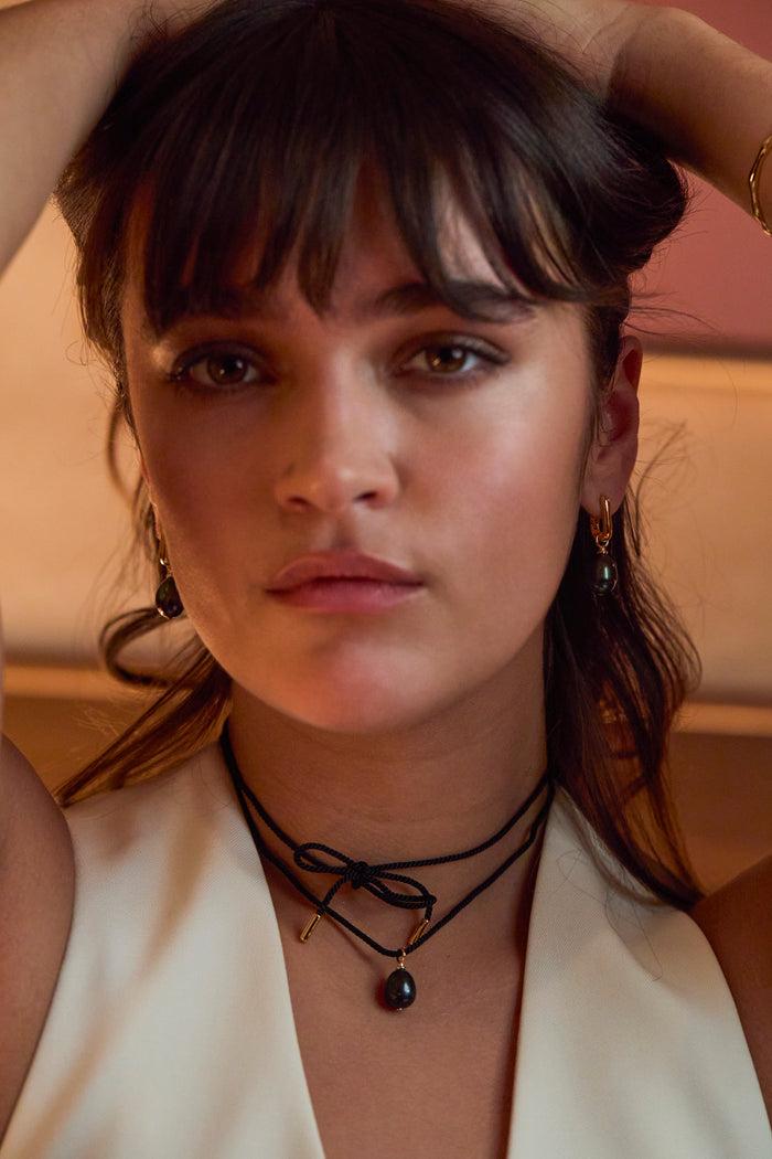 Estella Bartlett Pearl Drop Cord Necklace Gold Plated | Blue Pearl