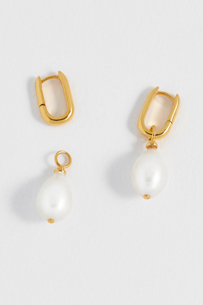 Estella Bartlett Pearl Drop Link Earrings Waterproof PVD Gold Plated | Pearl