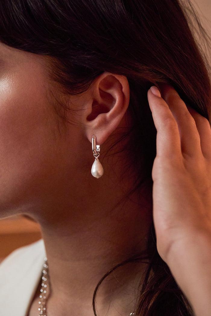 Estella Bartlett Pearl Drop Link Earrings Waterproof PVD Silver Plated | Pearl