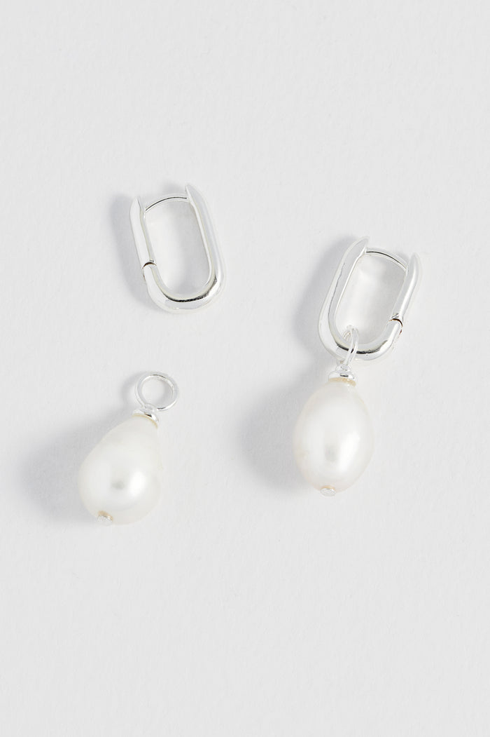 Estella Bartlett Pearl Drop Link Earrings Waterproof PVD Silver Plated | Pearl
