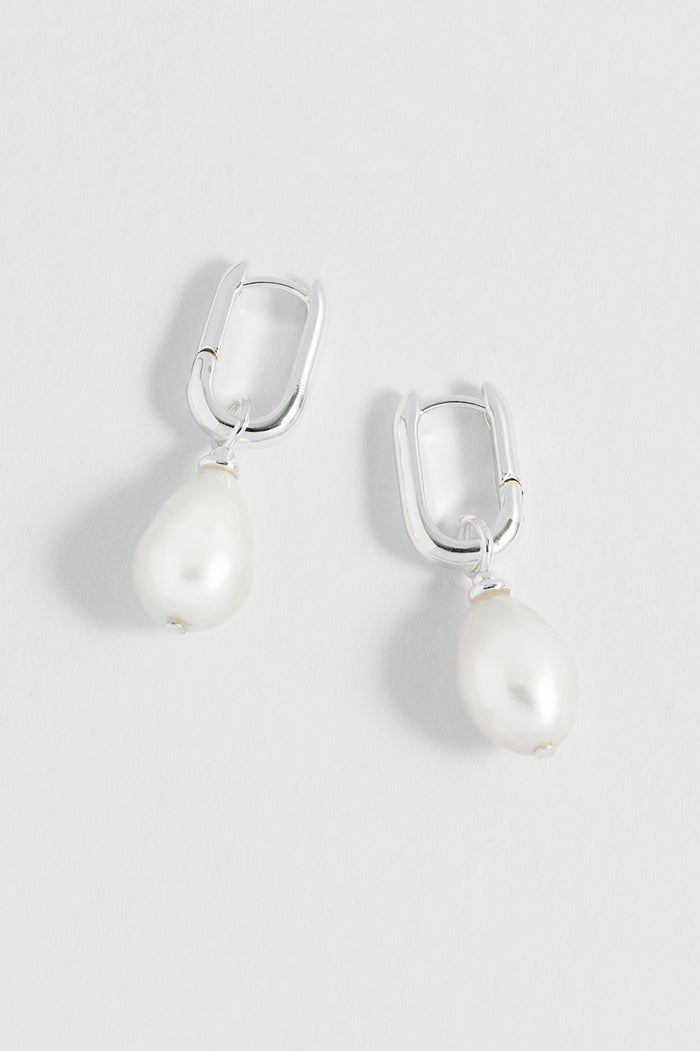 estella bartlett Pearl Drop Link Earrings Waterproof PVD Silver Plated | Pearl