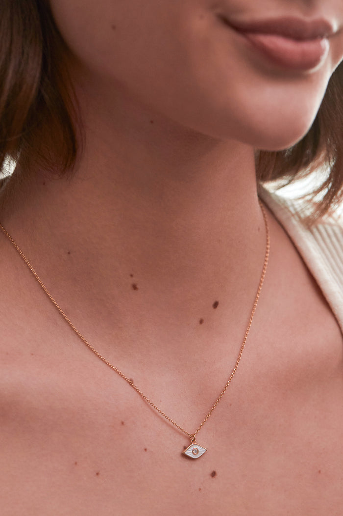 Estella Bartlett Pearl Evil Eye Necklace Gold Plated | Pearl Packaging Message: Positive Vibes