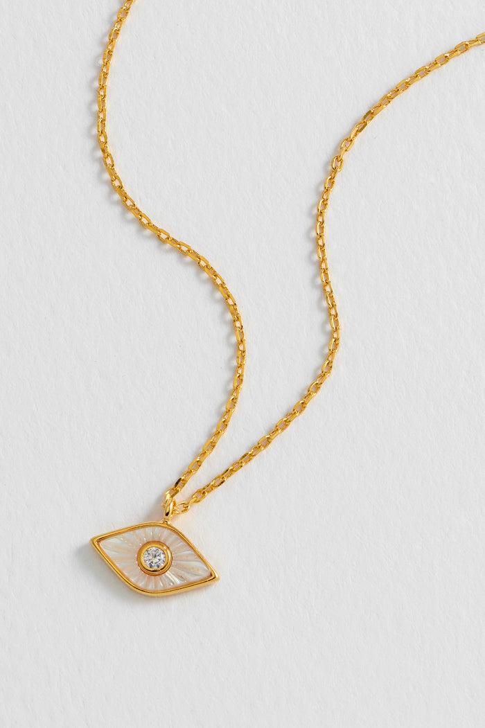 Estella Bartlett Pearl Evil Eye Necklace Gold Plated | Pearl Packaging Message: Positive Vibes
