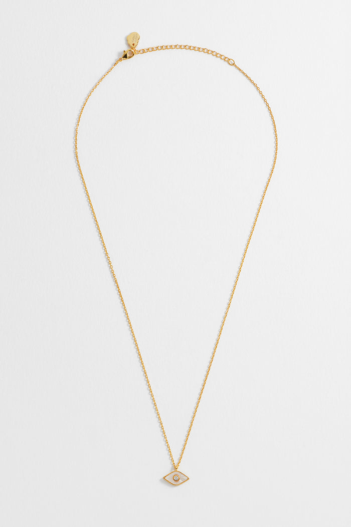 Estella Bartlett Pearl Evil Eye Necklace Gold Plated | Pearl Packaging Message: Positive Vibes