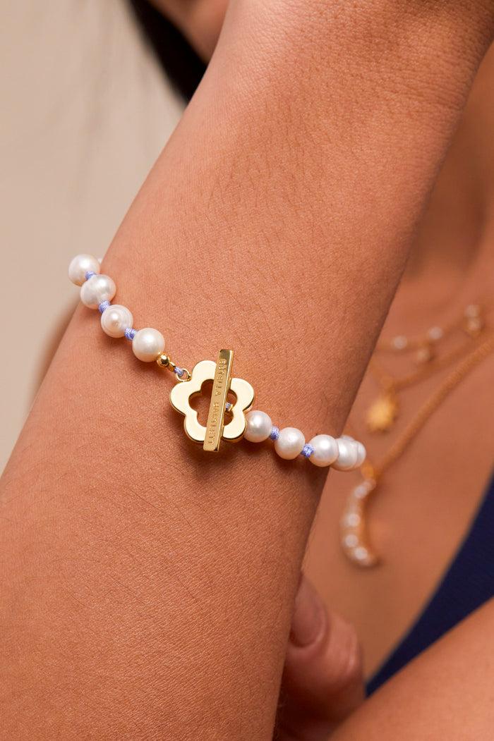 Estella Bartlett Pearl Flower T-Bar Bracelet Gold Plated | Pearl