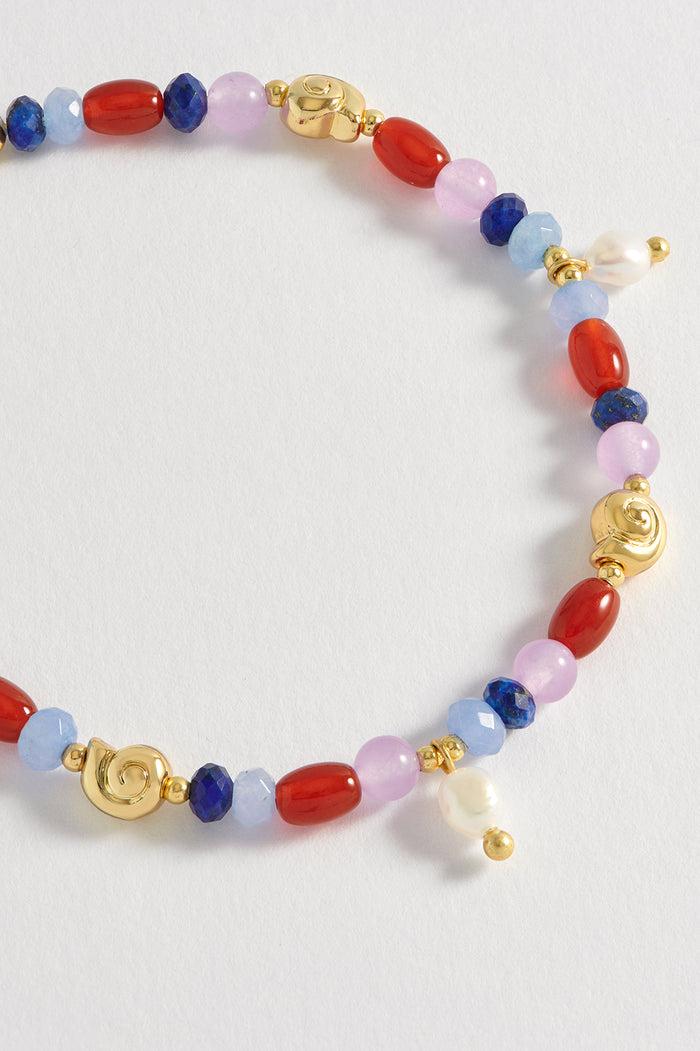 Estella Bartlett Pearl Gemstone Shell Bracelet Gold Plated | Pearl Red Agate Lapis And Jade