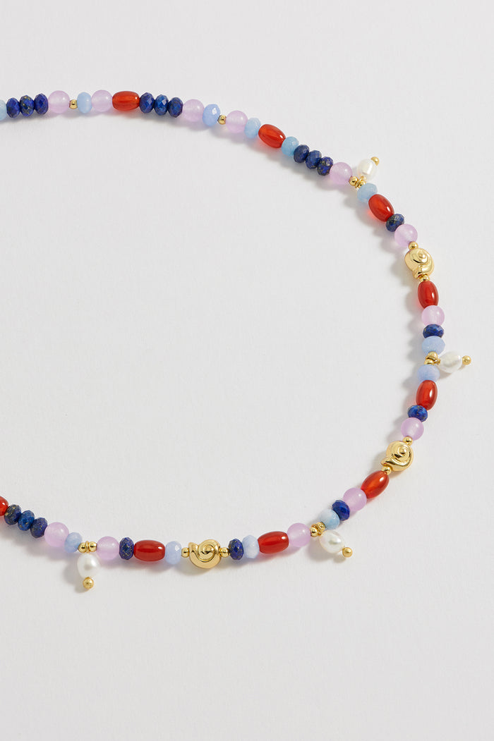 estella bartlett Pearl Gemstone Shell Necklace Gold Plated | Multi