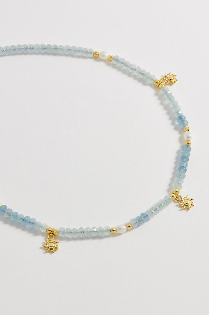 Estella Bartlett Pearl Gemstone Sun Necklace Gold Plated | Pearl Aquamarine