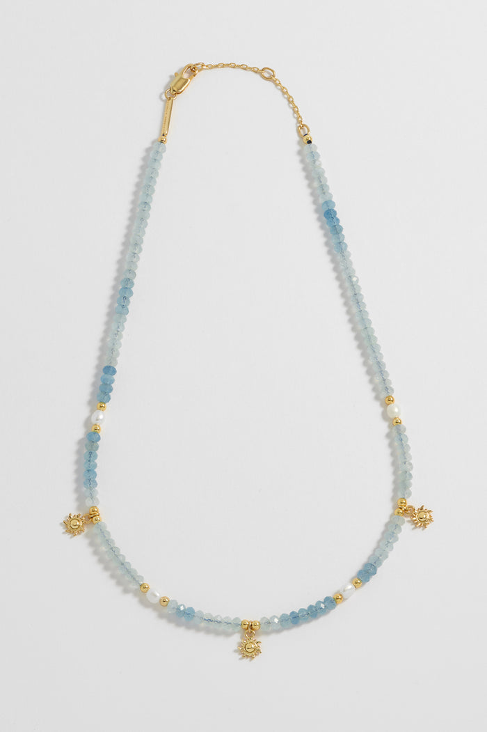 estella bartlett Pearl Gemstone Sun Necklace Gold Plated | Pearl Aquamarine
