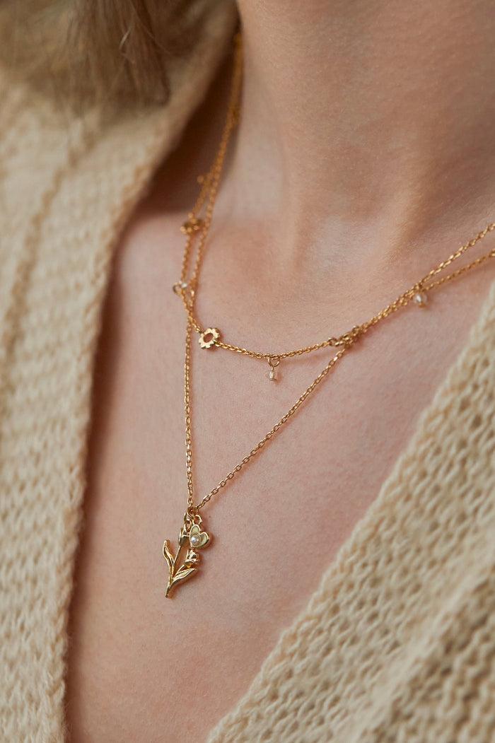 Estella Bartlett Pearl Heart Tulip Pendant Gold Plated | Pearl Packaging Message: You're Bloomin' Perfect
