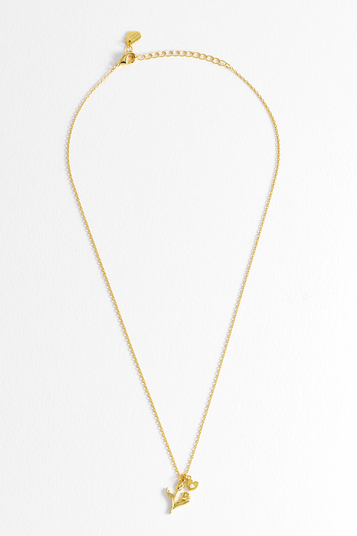 Estella Bartlett Pearl Heart Tulip Pendant Gold Plated | Pearl Packaging Message: You're Bloomin' Perfect