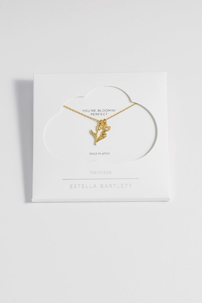 Estella Bartlett Pearl Heart Tulip Pendant Gold Plated | Pearl Packaging Message: You're Bloomin' Perfect