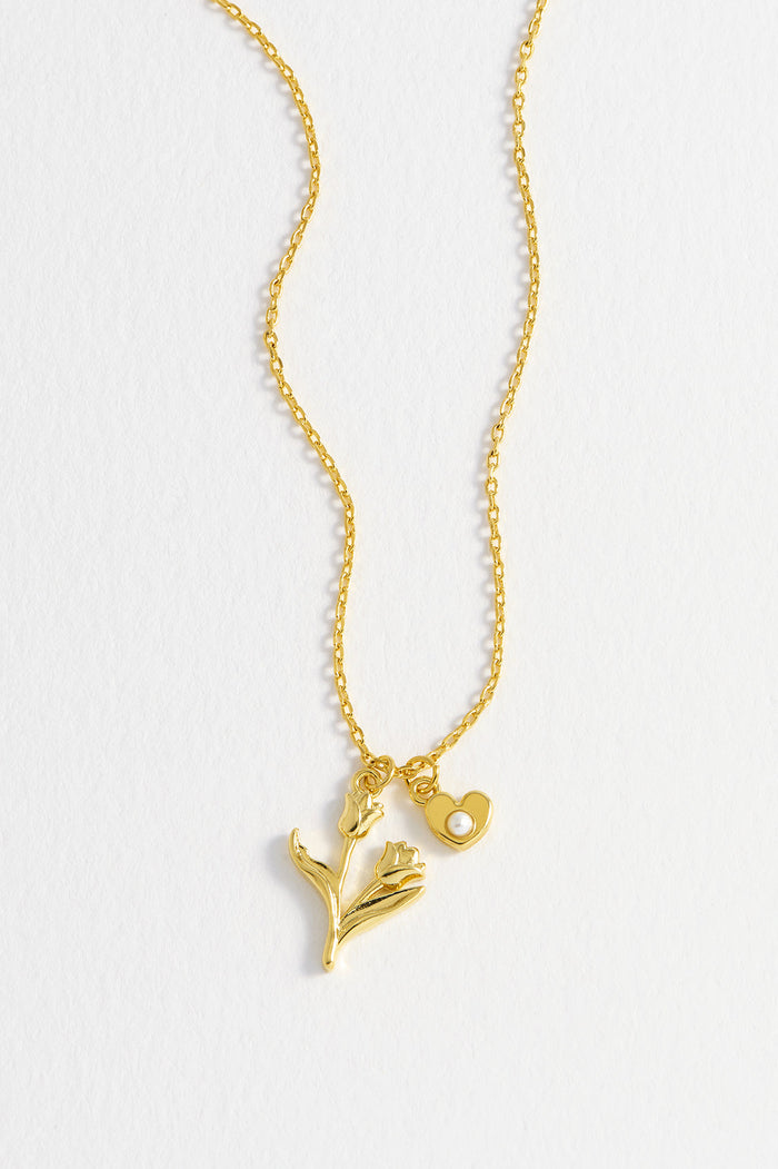 estella bartlett Pearl Heart Tulip Pendant Gold Plated | Pearl Packaging Message: You're Bloomin' Perfect