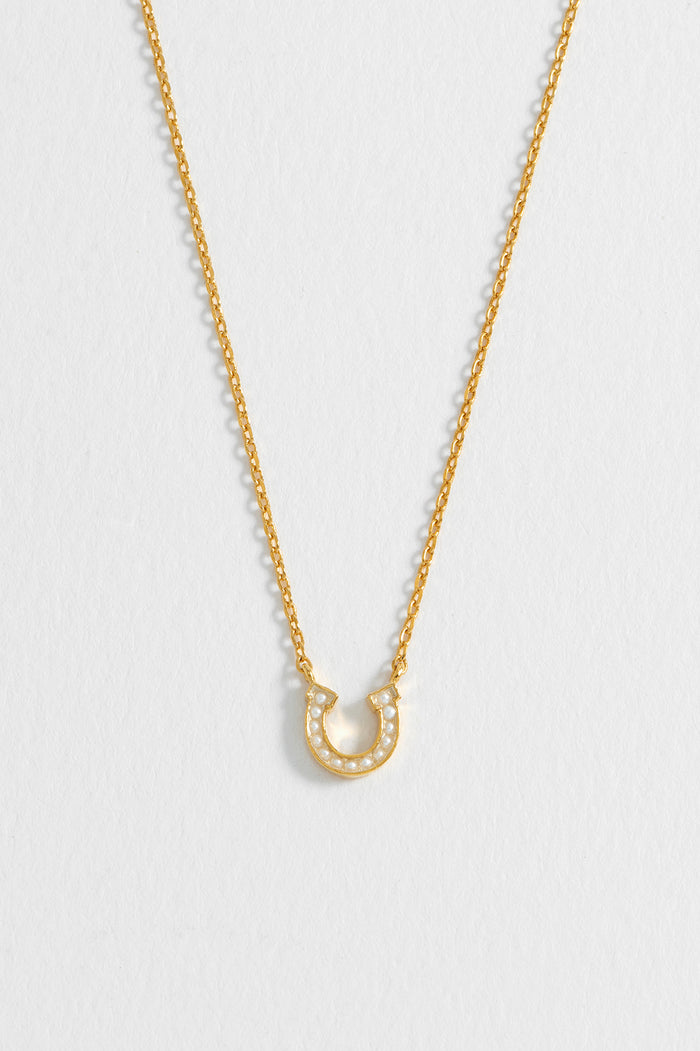 Estella Bartlett Pearl Horseshoe Necklace Gold Plated Packaging Message: Luck