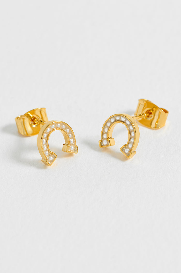 Estella Bartlett Pearl Horseshoe Stud Earrings Gold Plated