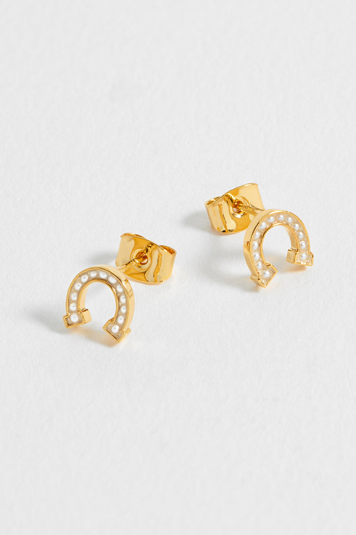 estella bartlett Pearl Horseshoe Stud Earrings Gold Plated