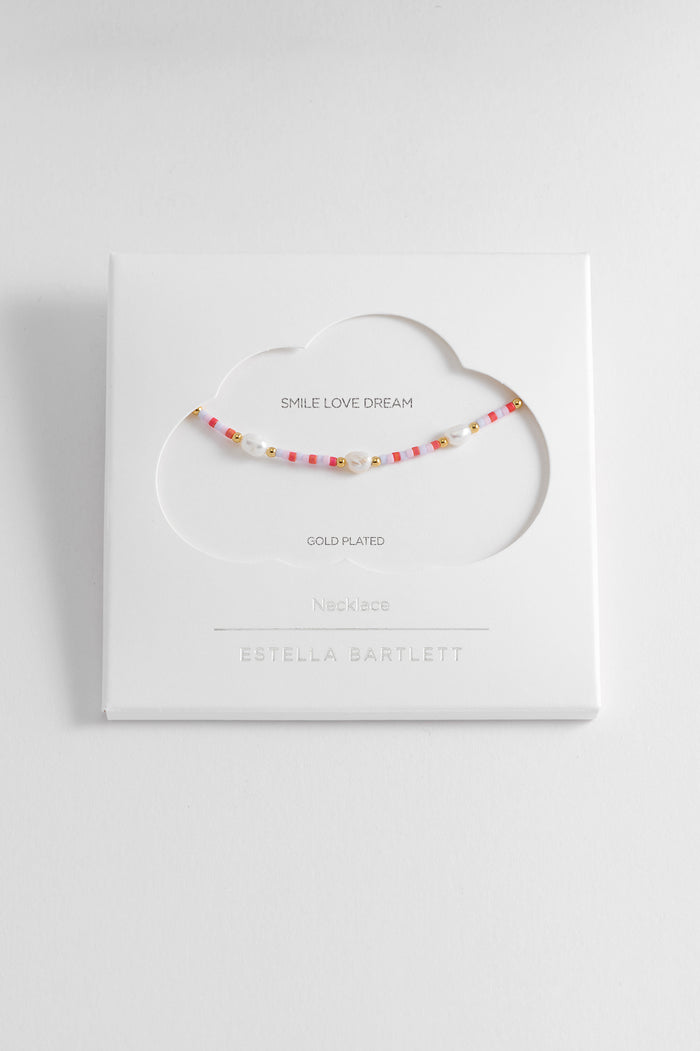 estella bartlett Pearl Miyuki Necklace Gold Plated | Pearl Packaging Message: Smile Love Dream
