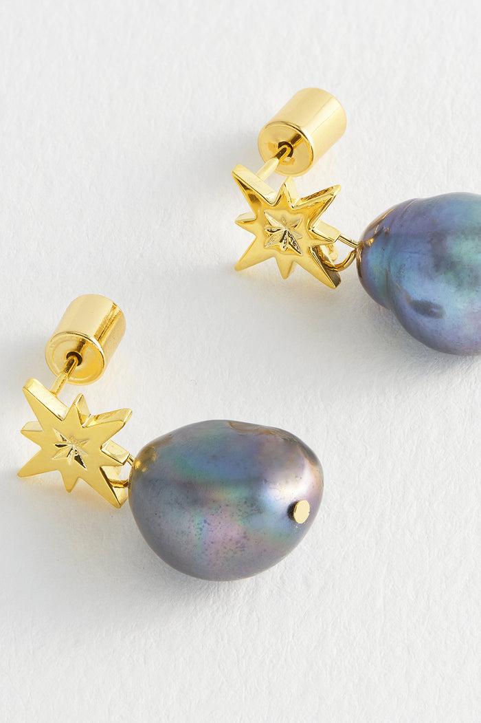 Estella Bartlett Pearl Northern Star Earrings Gold Plated | Grey Pearl