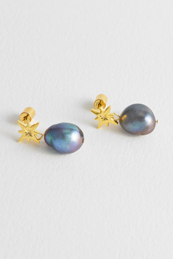 estella bartlett Pearl Northern Star Earrings Gold Plated | Grey Pearl