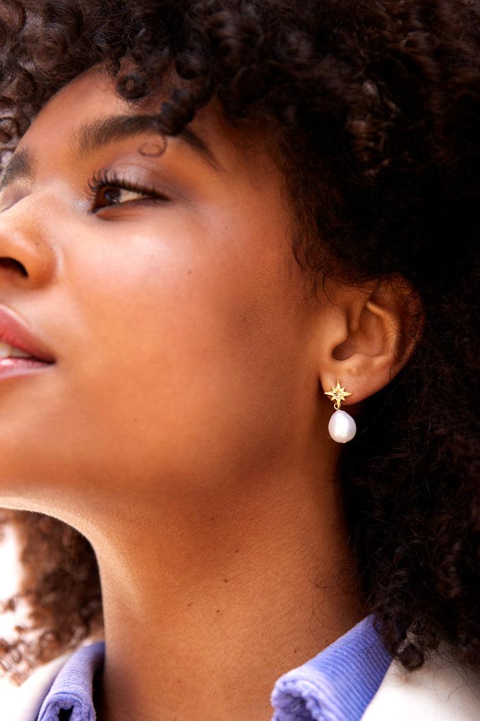 Estella Bartlett Pearl Northern Star Earrings Gold Plated | Pearl