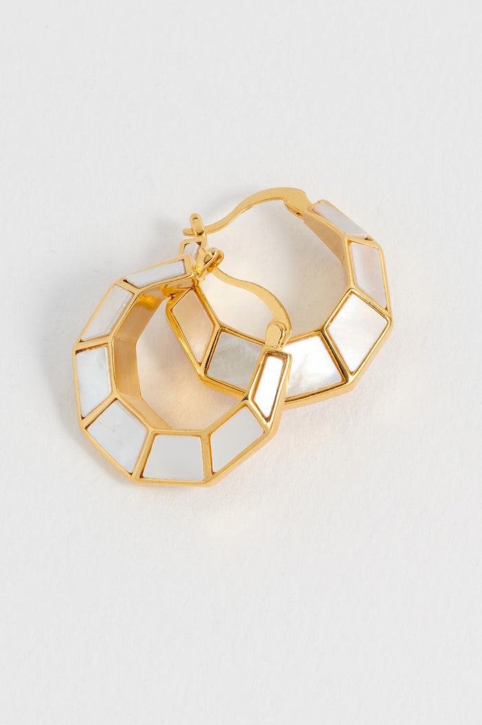 Estella Bartlett Pearl Octagon Hinge Hoop Earrings Waterproof PVD Gold Plated | Pearl