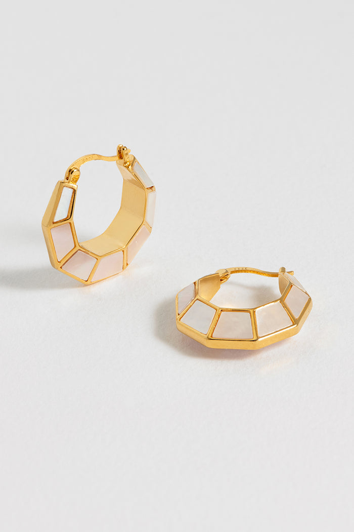 Estella Bartlett Pearl Octagon Hinge Hoop Earrings Waterproof PVD Gold Plated | Pearl