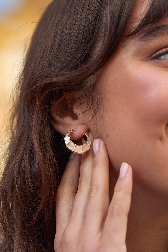 Estella Bartlett Pearl Octagon Hinge Hoop Earrings Waterproof PVD Gold Plated | Pearl