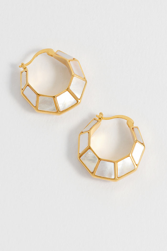estella bartlett Pearl Octagon Hinge Hoop Earrings Waterproof PVD Gold Plated | Pearl