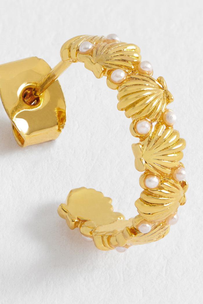 Estella Bartlett Pearl Scallop Hoops Gold Plated | Pearl