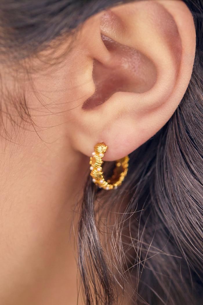 Estella Bartlett Pearl Scallop Hoops Gold Plated | Pearl