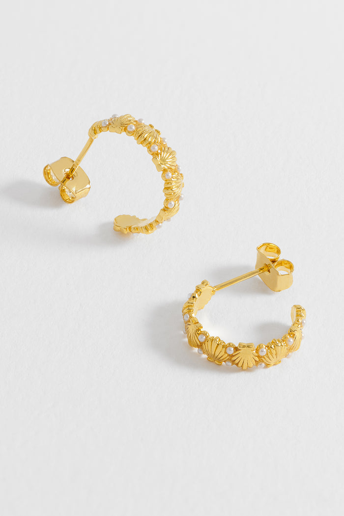 estella bartlett Pearl Scallop Hoops Gold Plated | Pearl