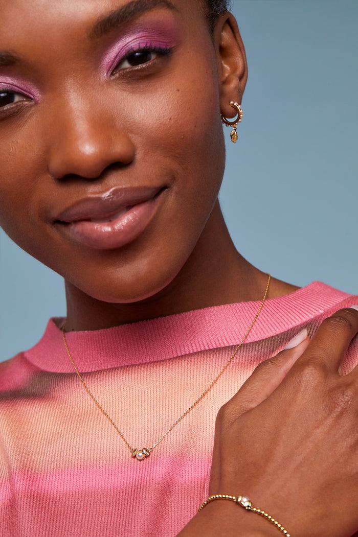 Estella Bartlett Pearl Scallop Pendant Necklace Gold Plated | Pearl Packaging Message: Feelin' Beachy