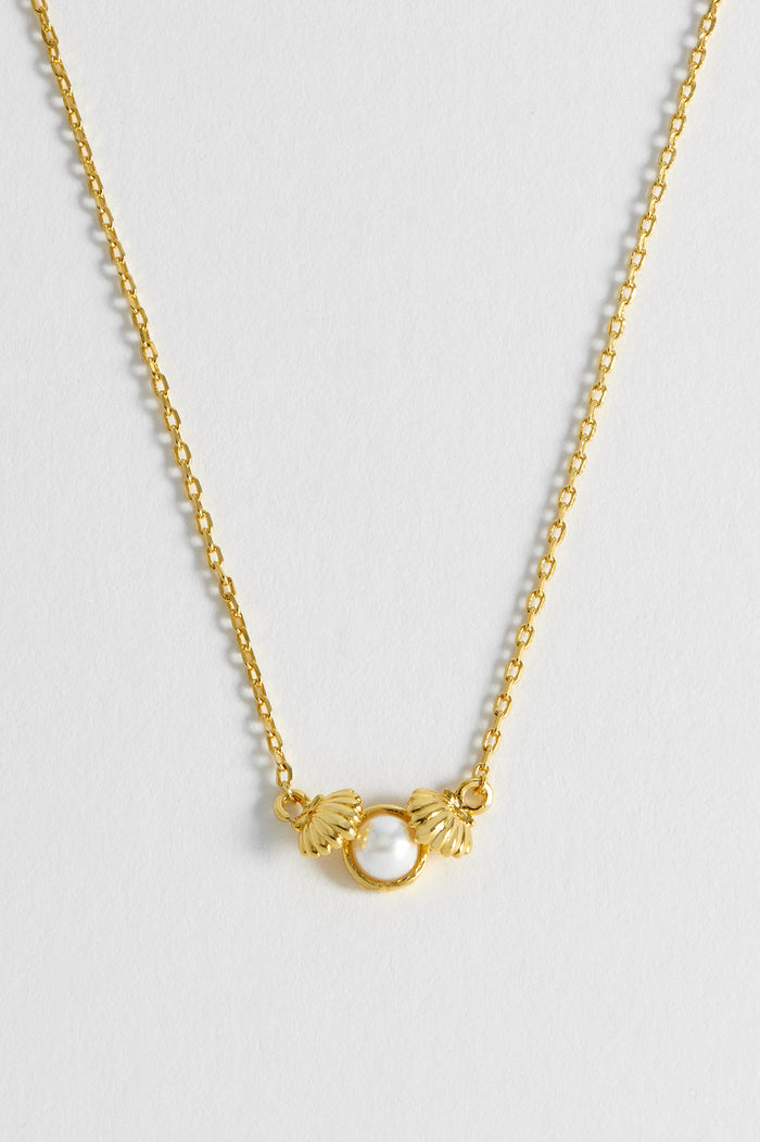 Estella Bartlett Pearl Scallop Pendant Necklace Gold Plated | Pearl Packaging Message: Feelin' Beachy