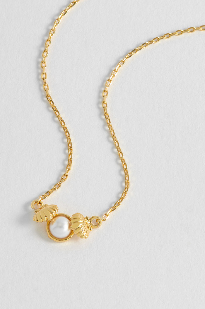Estella Bartlett Pearl Scallop Pendant Necklace Gold Plated | Pearl Packaging Message: Feelin' Beachy