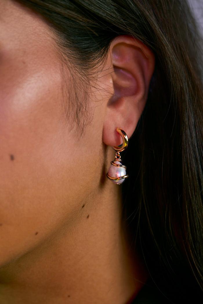 Estella Bartlett Pearl Wrap Drop Hoops Gold Plated | Pearl