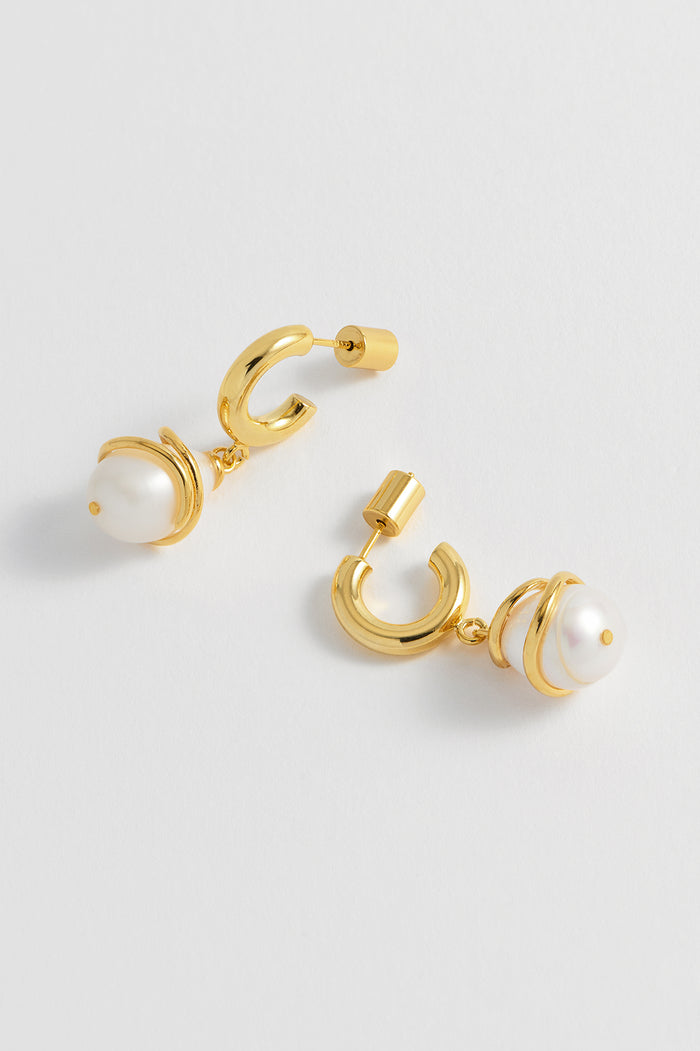 estella bartlett Pearl Wrap Drop Hoops Gold Plated | Pearl