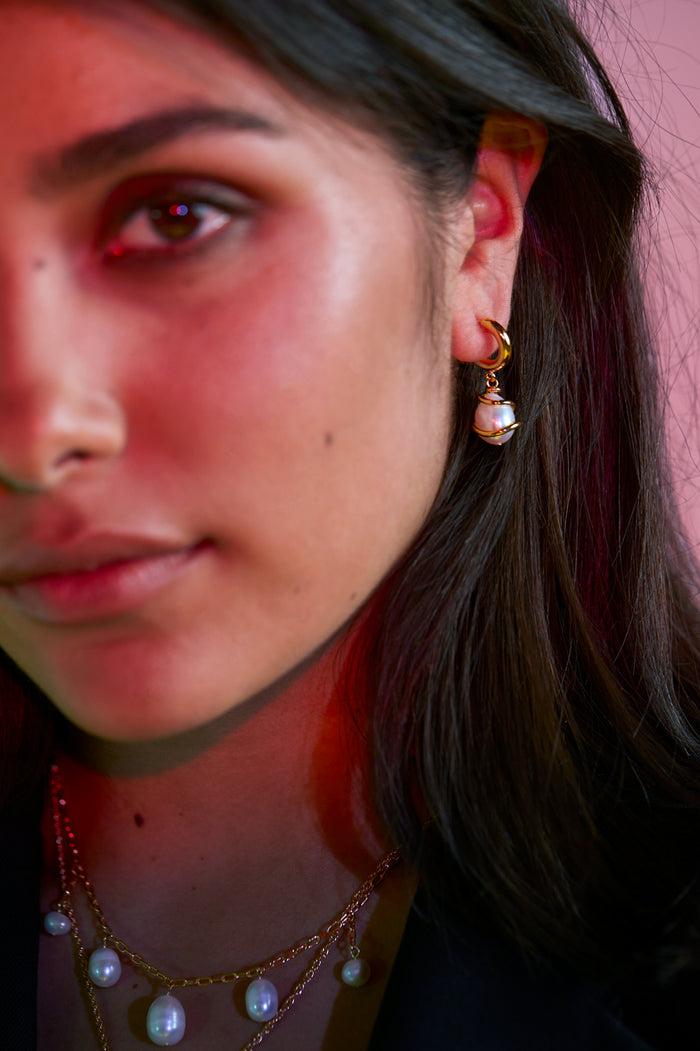 Estella Bartlett Pearl Wrap Drop Hoops Gold Plated | Pearl