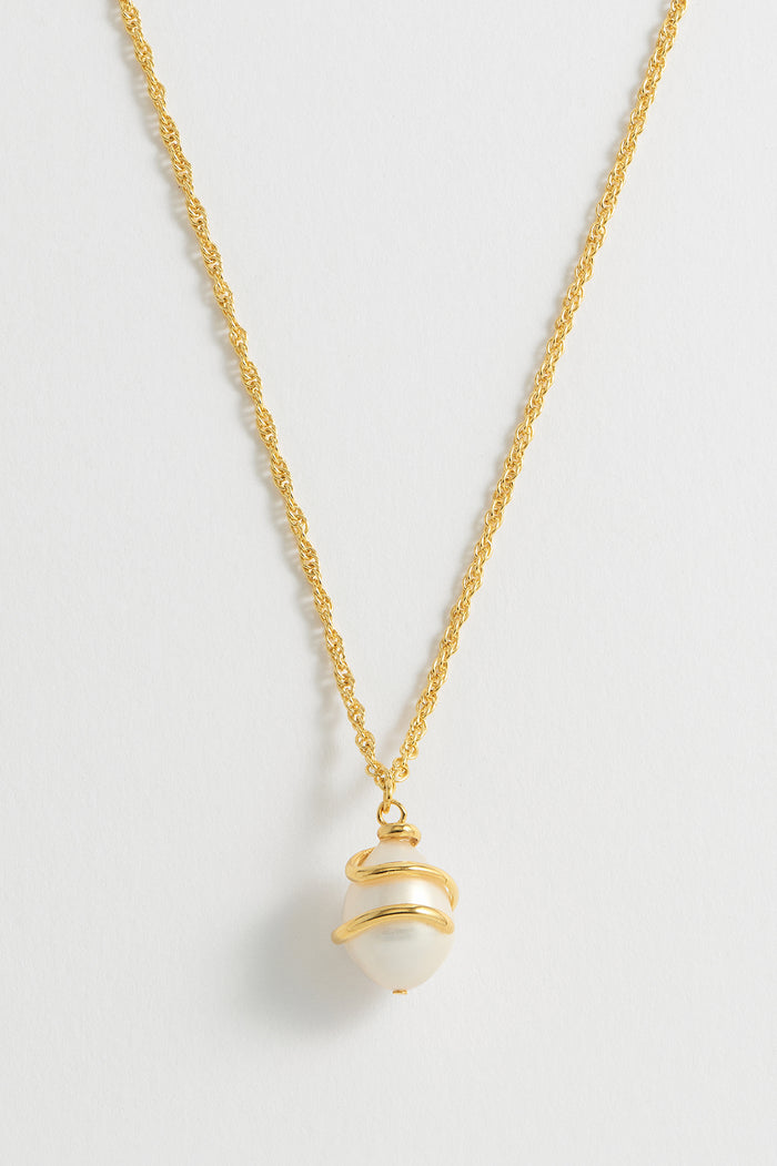Estella Bartlett Pearl Wrap Rope Pendant Gold Plated | Pearl