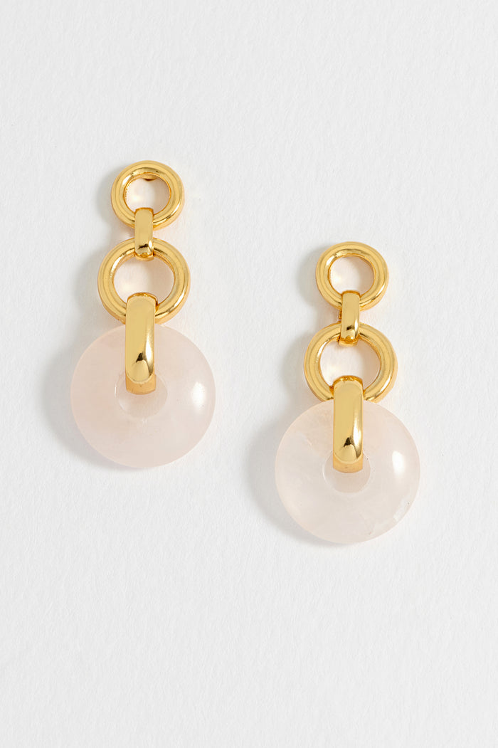 estella bartlett Pink Graduated Round Link Drop Earrings Waterproof PVD Gold Plated | Rose Quartz