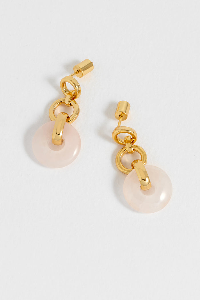 Estella Bartlett Pink Graduated Round Link Drop Earrings Waterproof PVD Gold Plated | Rose Quartz