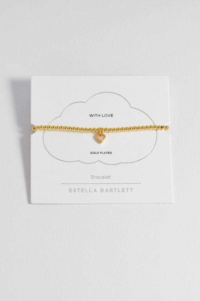 estella bartlett Pink Pearl Heart Bracelet Gold Plated | Pearl Packaging Message: With Love