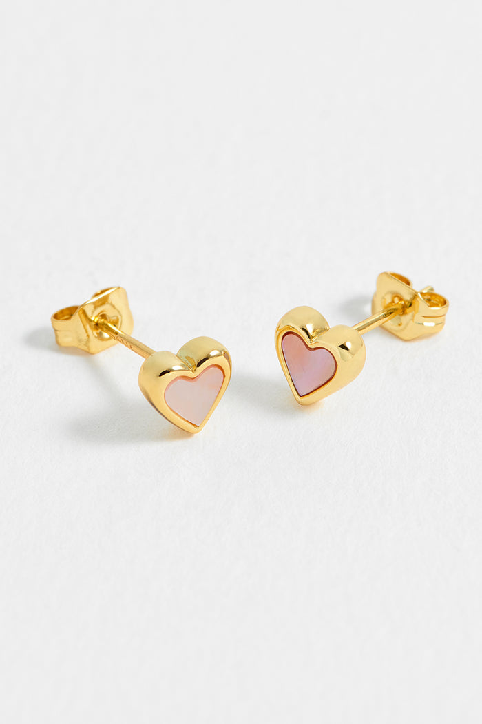 Estella Bartlett Pink Pearl Heart Stud Earrings Gold Plated | Pink Pearl