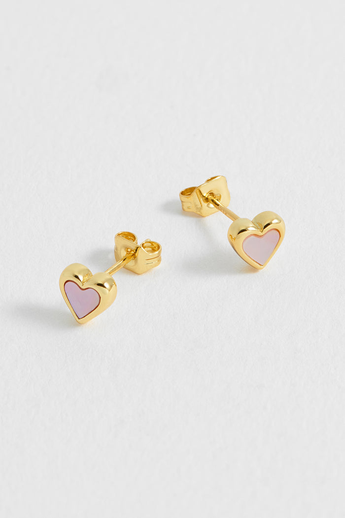 estella bartlett Pink Pearl Heart Stud Earrings Gold Plated | Pink Pearl